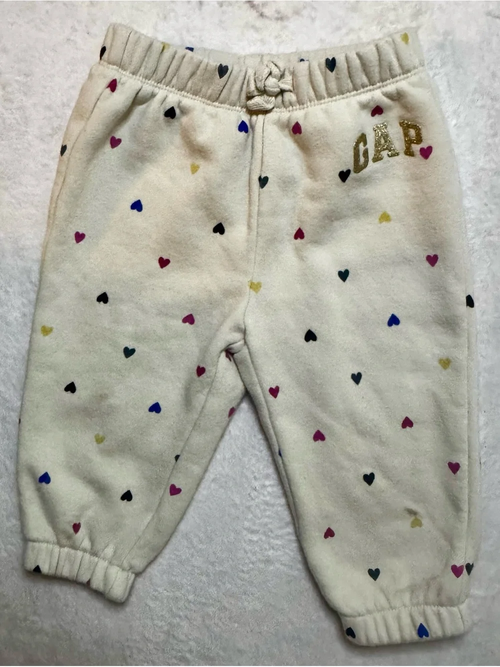GAP Cream Heart-Print Fleece Jogger Pants for 12-18 month baby